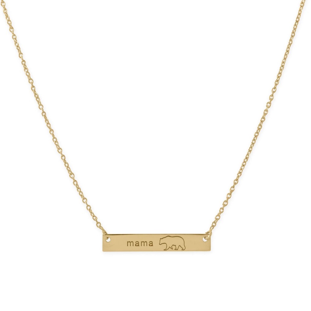 14 Karat Gold Plated “Mama Bear" Bar Necklace 16" length + 2” extension NWT